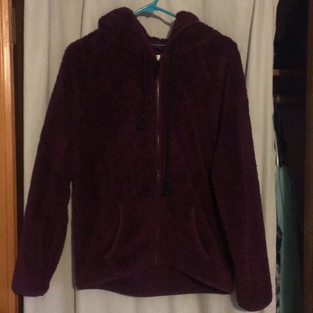 Fuzzy maroon zip up